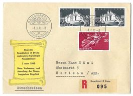 1948 R-Brief Neue Verfassung Neuenburg m. Marke-Nr. 282-283