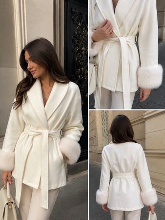 Veste printemps blanc cassé - T36/38 - Fusse fourrure-Neuf