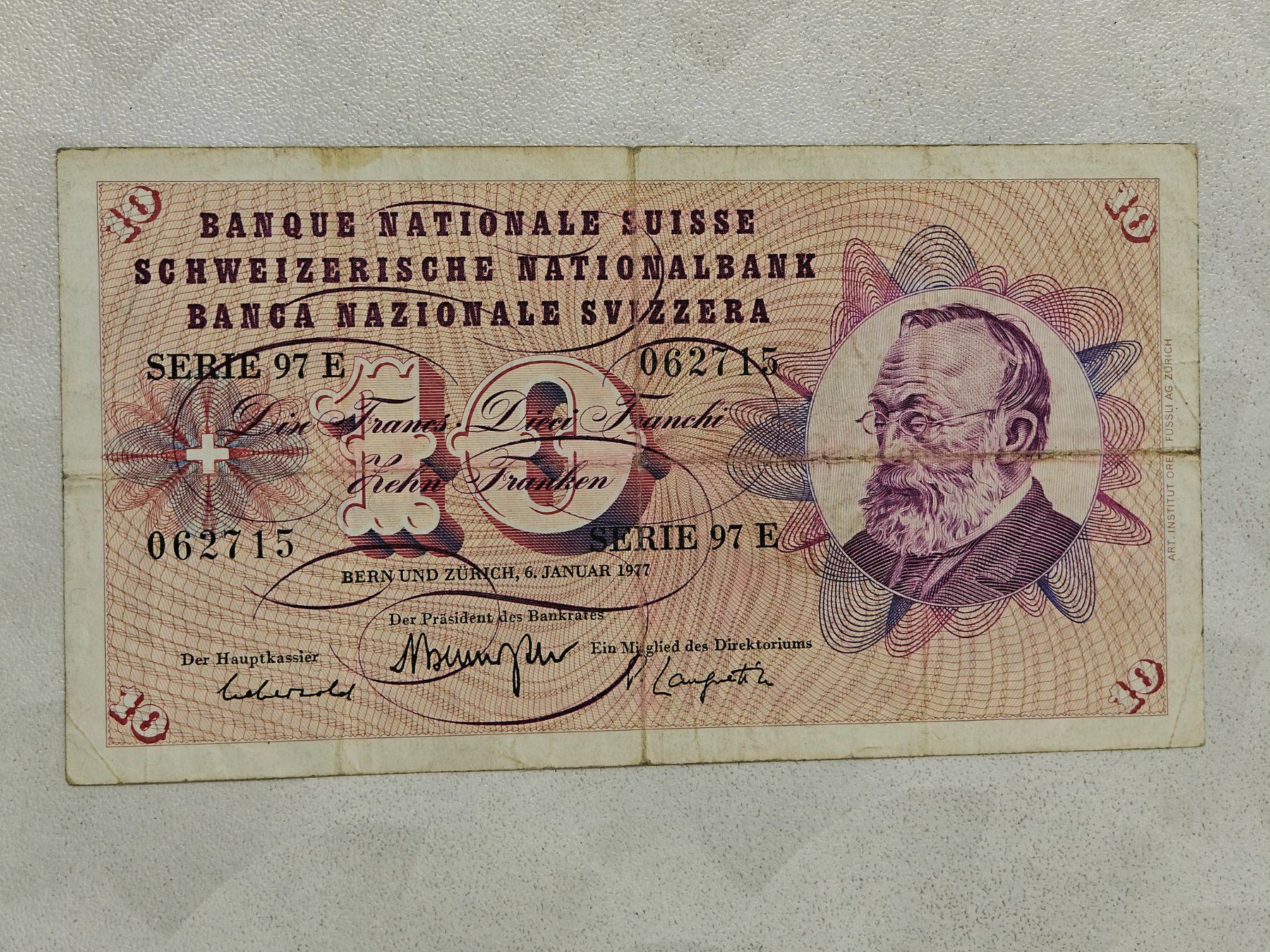 Banconote: 10 Franken Banknote gebraucht 1977 – Usato da Bad Zurzach venduto da Agia