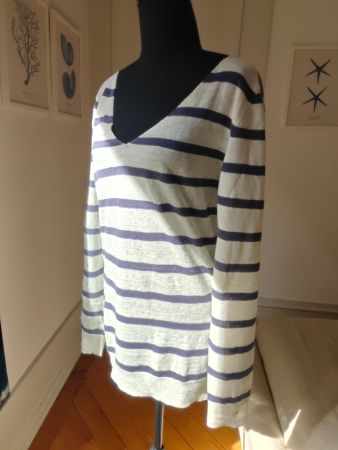 Le Phare de la Baleine linen blue white stripe jumper vneck