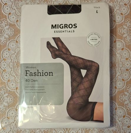 Migros Fashion Strumpfhose Kariert 40den Gr.L Schwarz