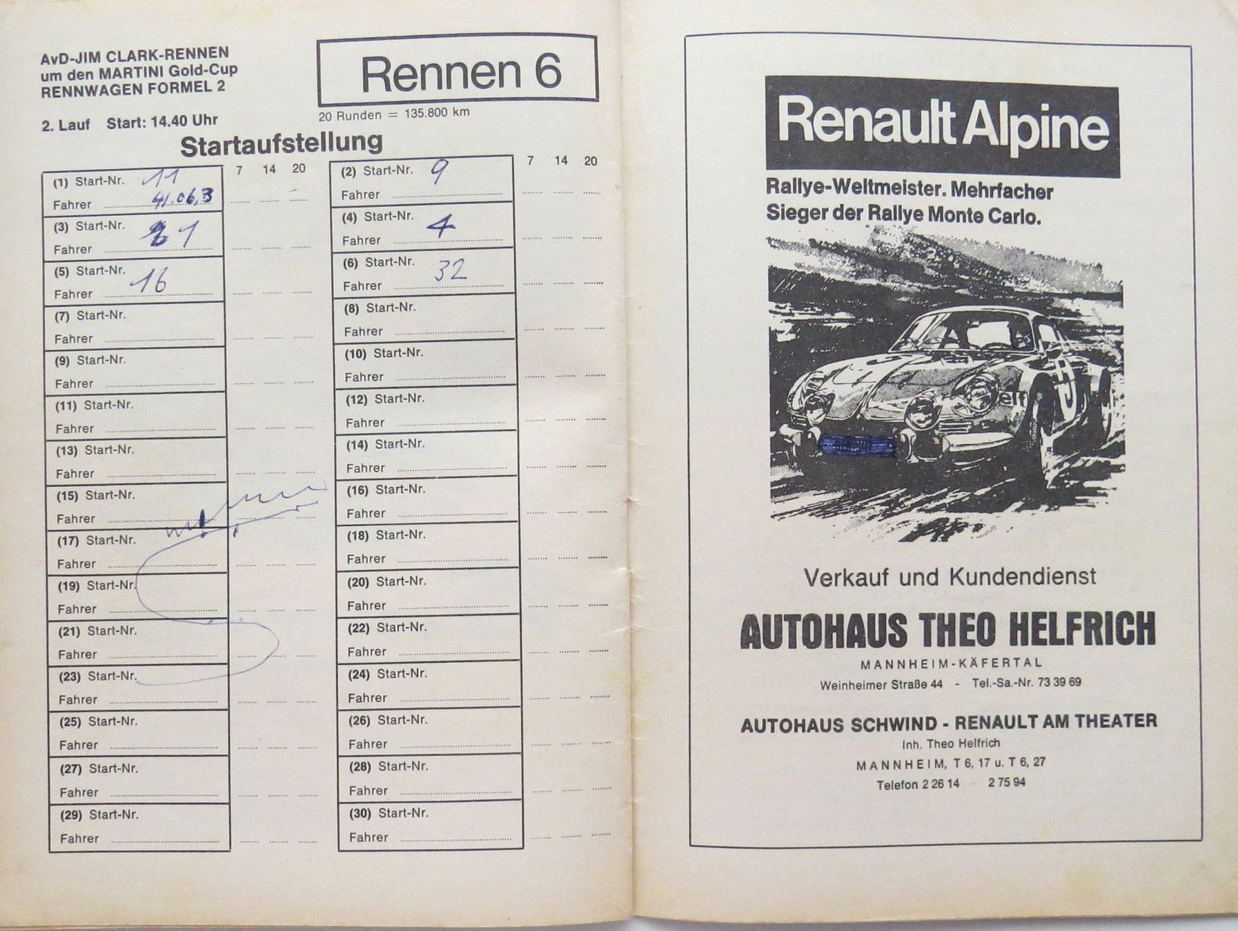 Documenti: Programm Jim Clark Rennen Hockenheim von 1975 – Usato da Ettingen venduto da campione_1 2