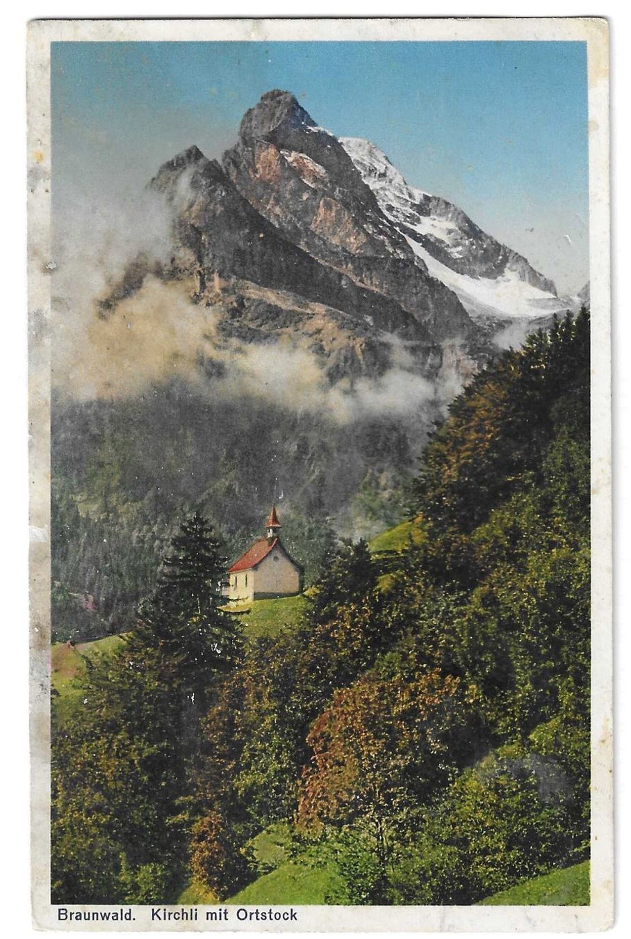 Cartoline postali: Braunwald :  Kirchli mit Ortstock – Usato da Kloten venduto da kanschweiz