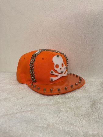 Basecap Totenkopf Nieten Stacheln ORANGE Skull Schädel Kappe