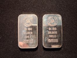 2x 100g Silberbarren 999.9 ARGOR-CHIARRIER 200g total