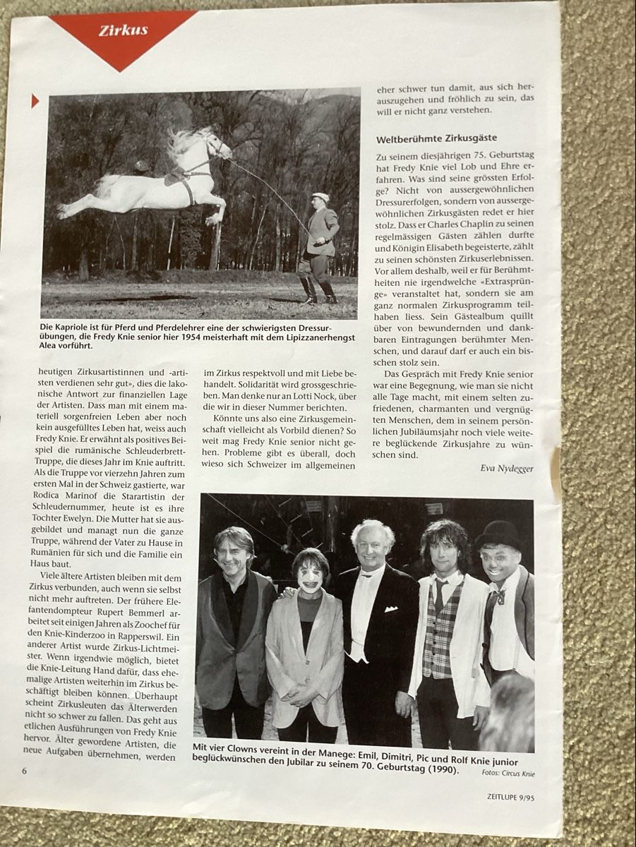 Poster & Bilder: Circus Knie Zeitungsbericht 1995 – Gebraucht aus Reichenbach i. K. von astra2010 1