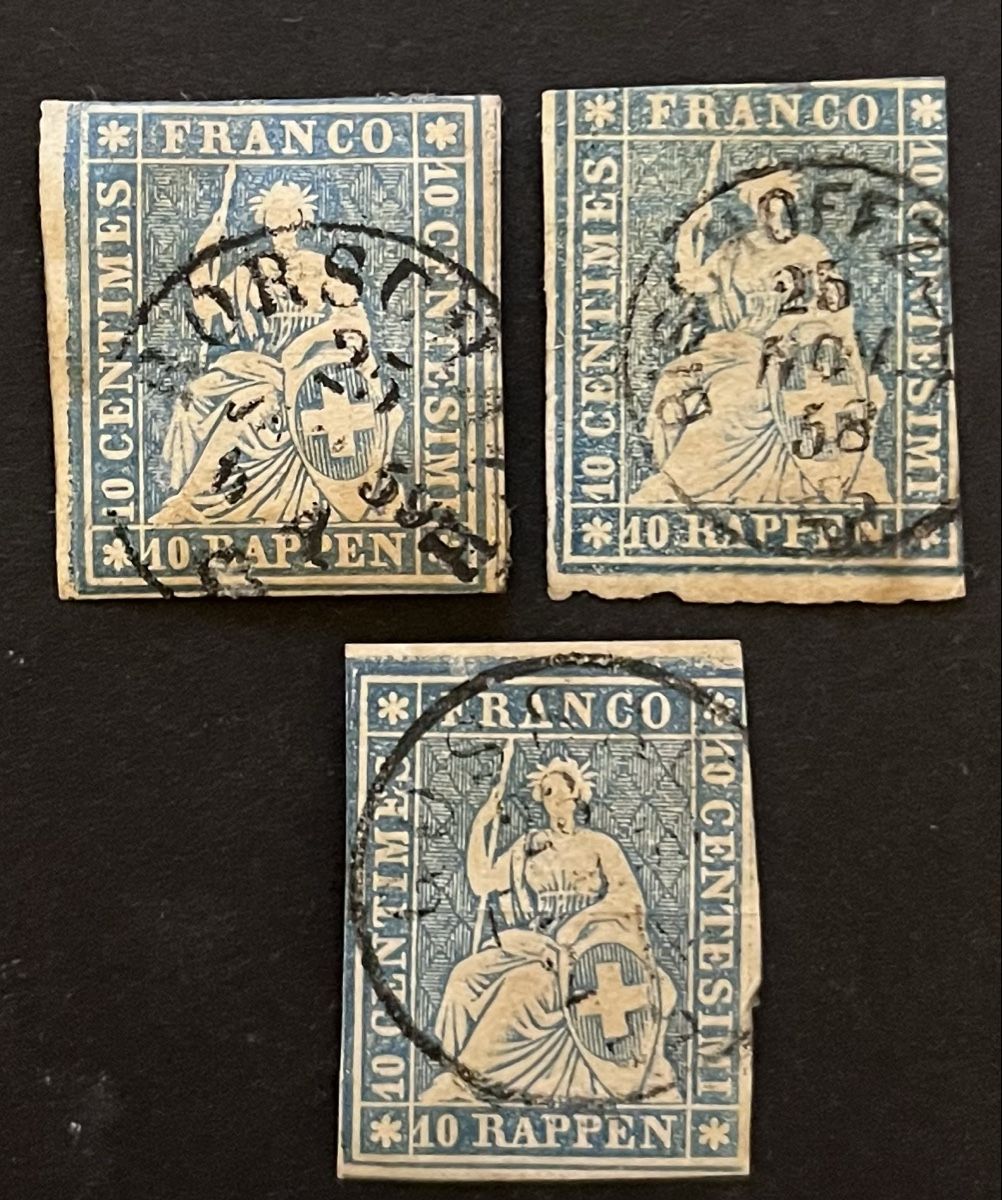 Alle Briefmarken: 3x Strubel 23C Obl. cat. 180.- CHF – Gebraucht aus Sottens von thigroux