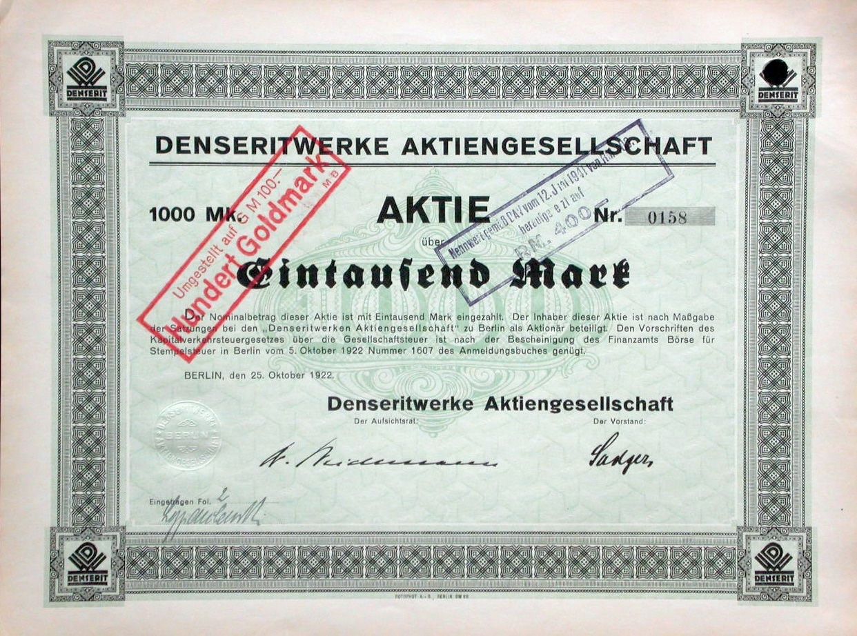 Documenti: Denseritwerke AG Berlin - 1922 – Usato da Solothurn venduto da Sgasche
