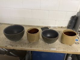 4er Set Keramik Schalen Topfserie mit Muster braun/grau