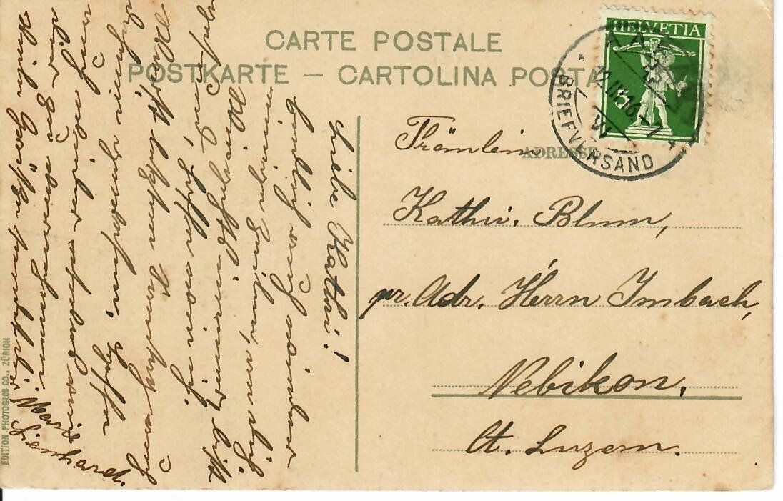 Cartoline postali: Aarau - Bahnhof  1916 – Usato da Hochdorf venduto da Ziegel-16 1