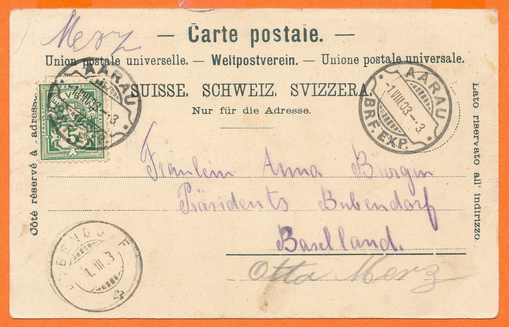Cartes postales: AARGAUER Centenarfeier 1903 mit Rasierklingen-Stempel – D'occasion à Liestal par flohmy 1