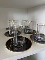 6 Tulpen-Gläser mit Untertassen Marmor-Optik goldrand