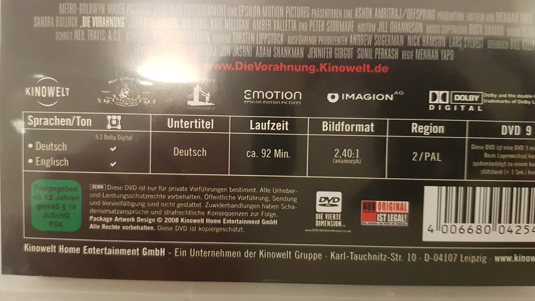 Tous les DVDs: DVD Die Vorahnung / Sandra Bullock – D'occasion à Oetwil am See par fineli2 1