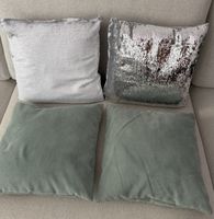 Kissenhülle 4er Set Pailletten und Samt Gruen Silber 40x40
