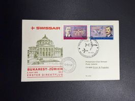 Swissair Erstflugbrief Bukarest-Zürich 1973