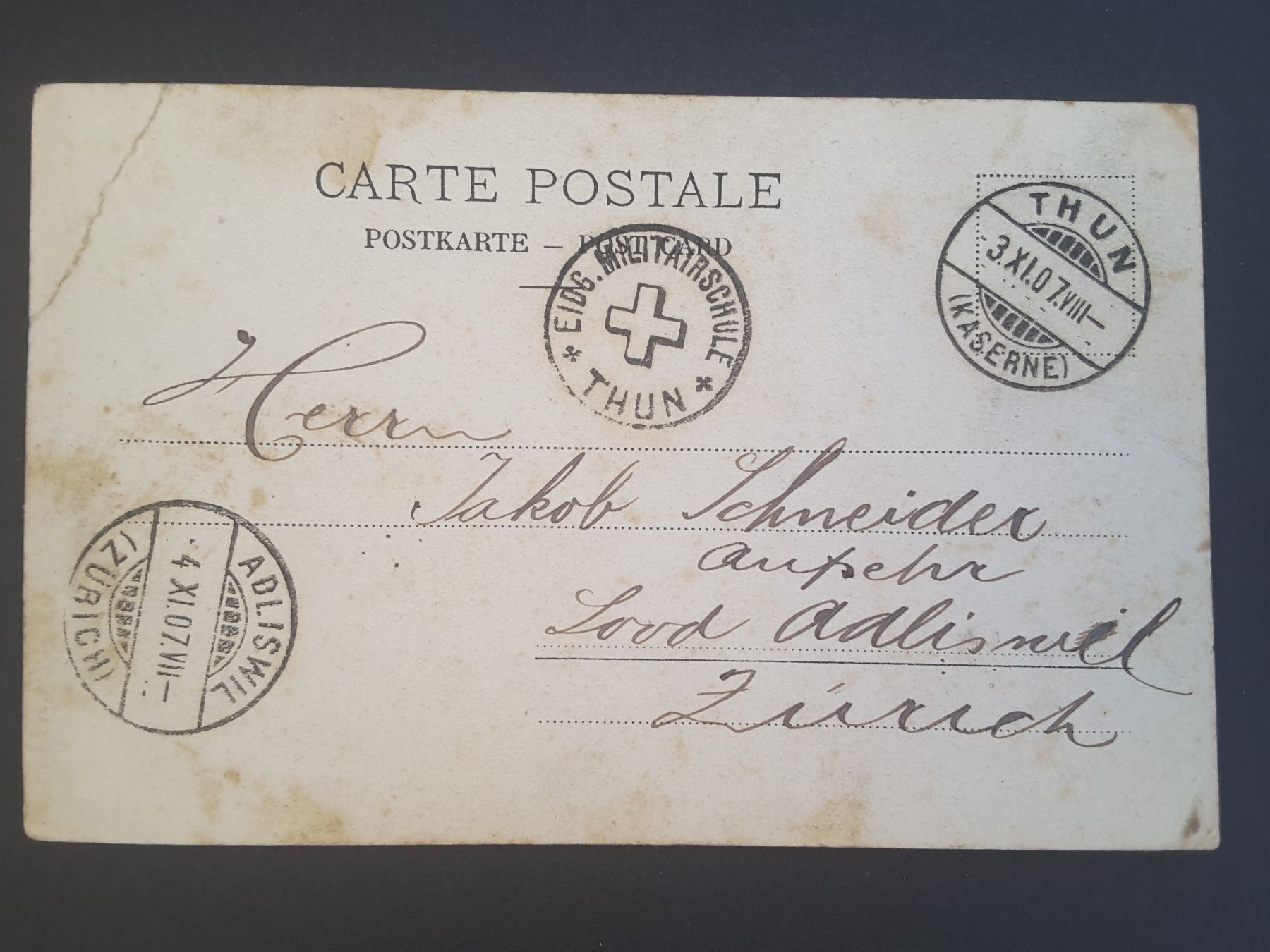 Cartoline postali: AK-BE Thun 1907 Feldpost – Usato da Reichenburg venduto da Pipo-67 1