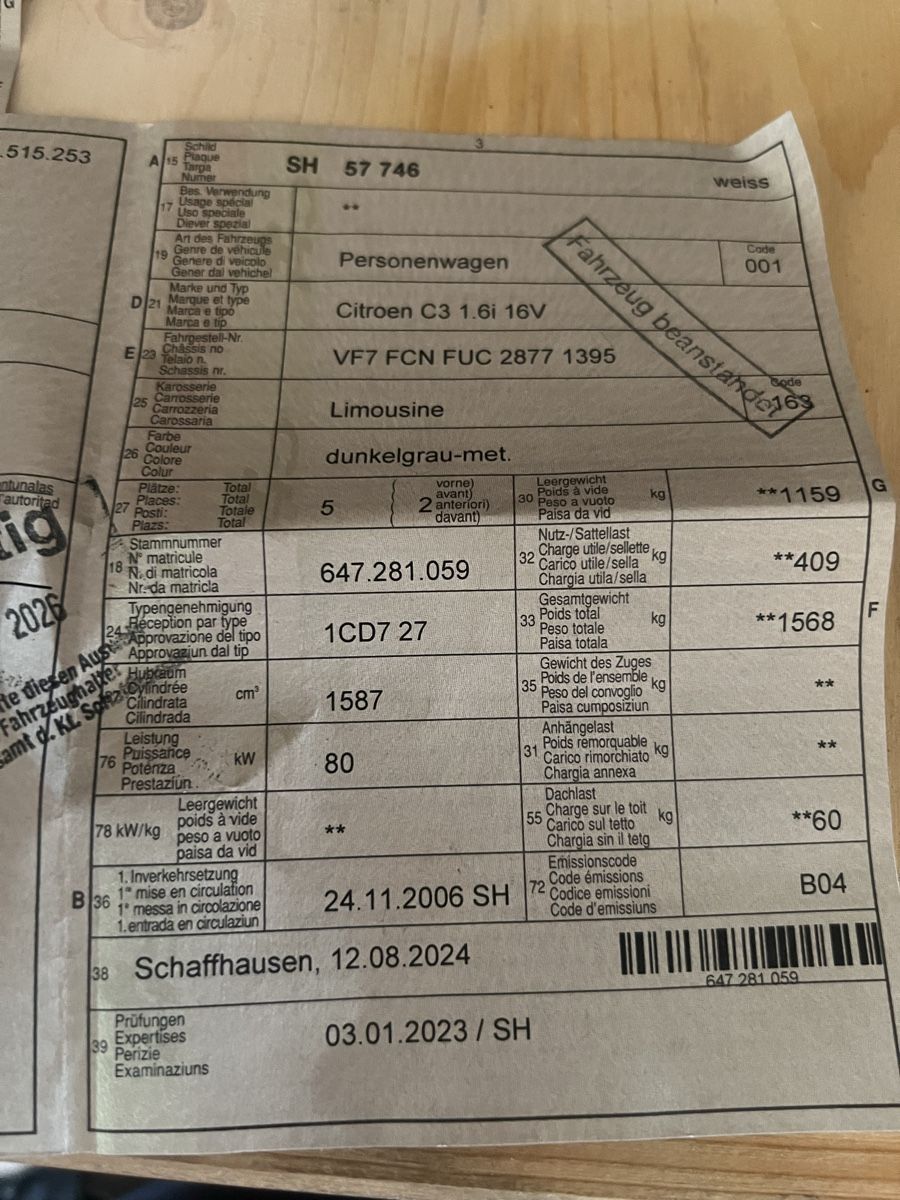 Citroën Automobili: Citroen C3 1.6i 16V Export – Difettoso da Thayngen venduto da Kevin1505 6
