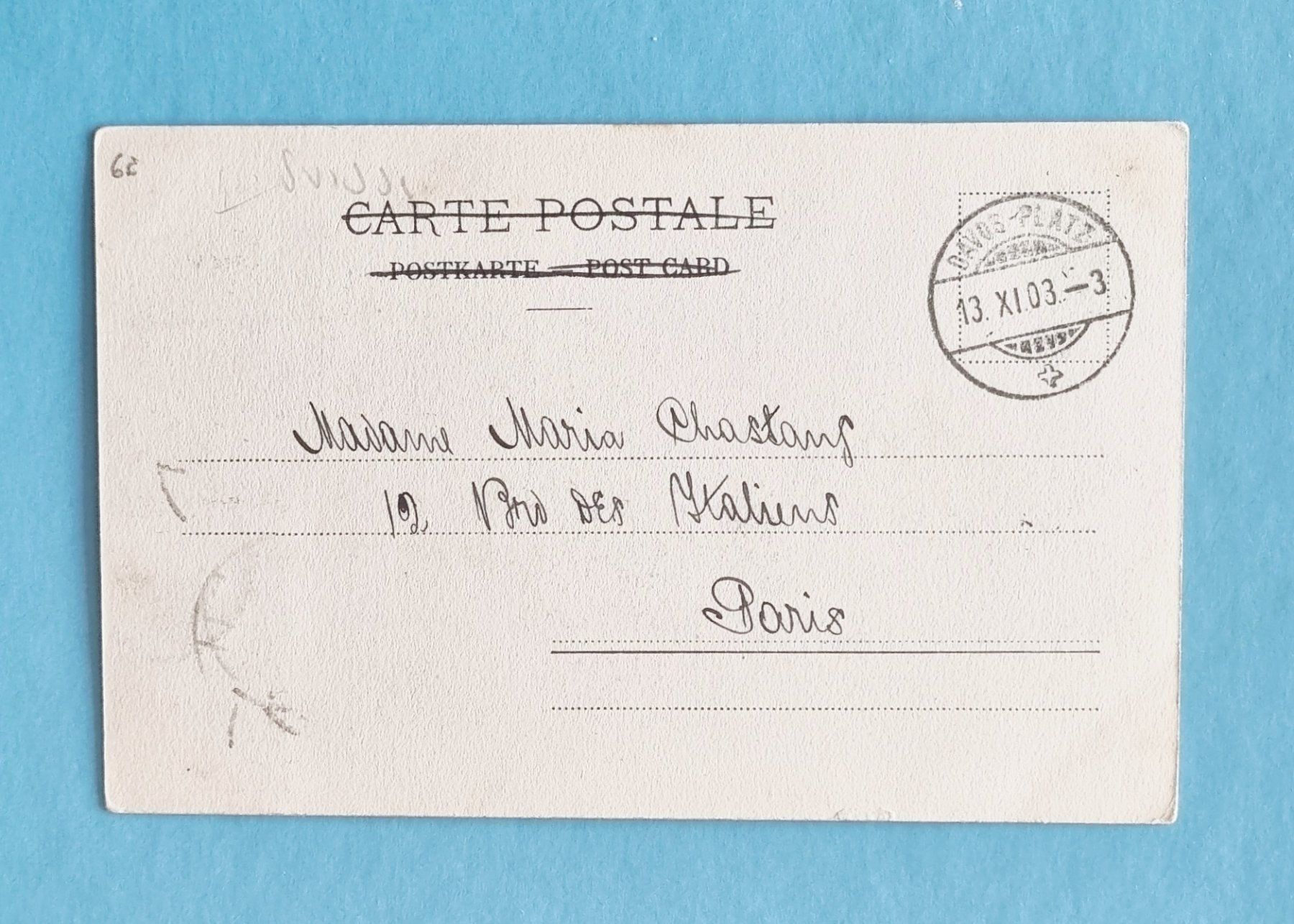 Cartoline postali: Briefträger im Schnee - Post Davos Platz - 1903 – Usato da Rothrist venduto da RROENK 1