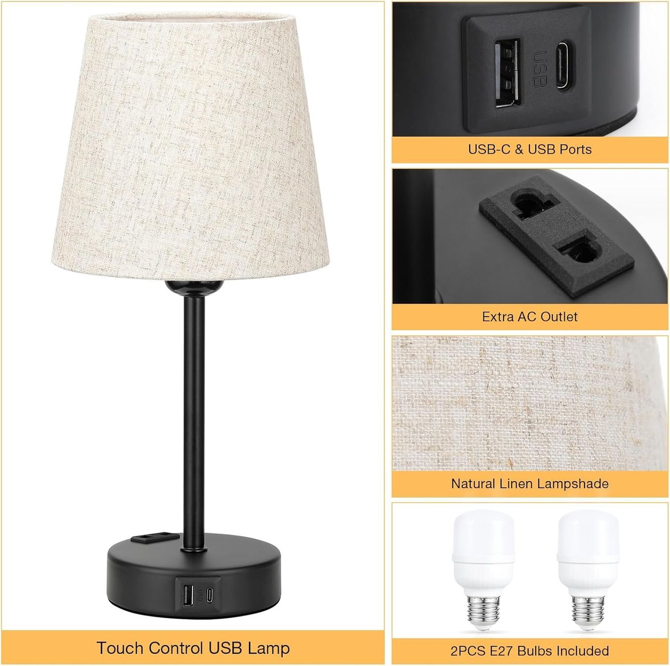 Lampade: 2er Set, Tischlampe mit Ladefunktion USB A+C-Anschlüssen – Nuovo e nell'imballaggio originale da Nuglar venduto da SaleRitter 3