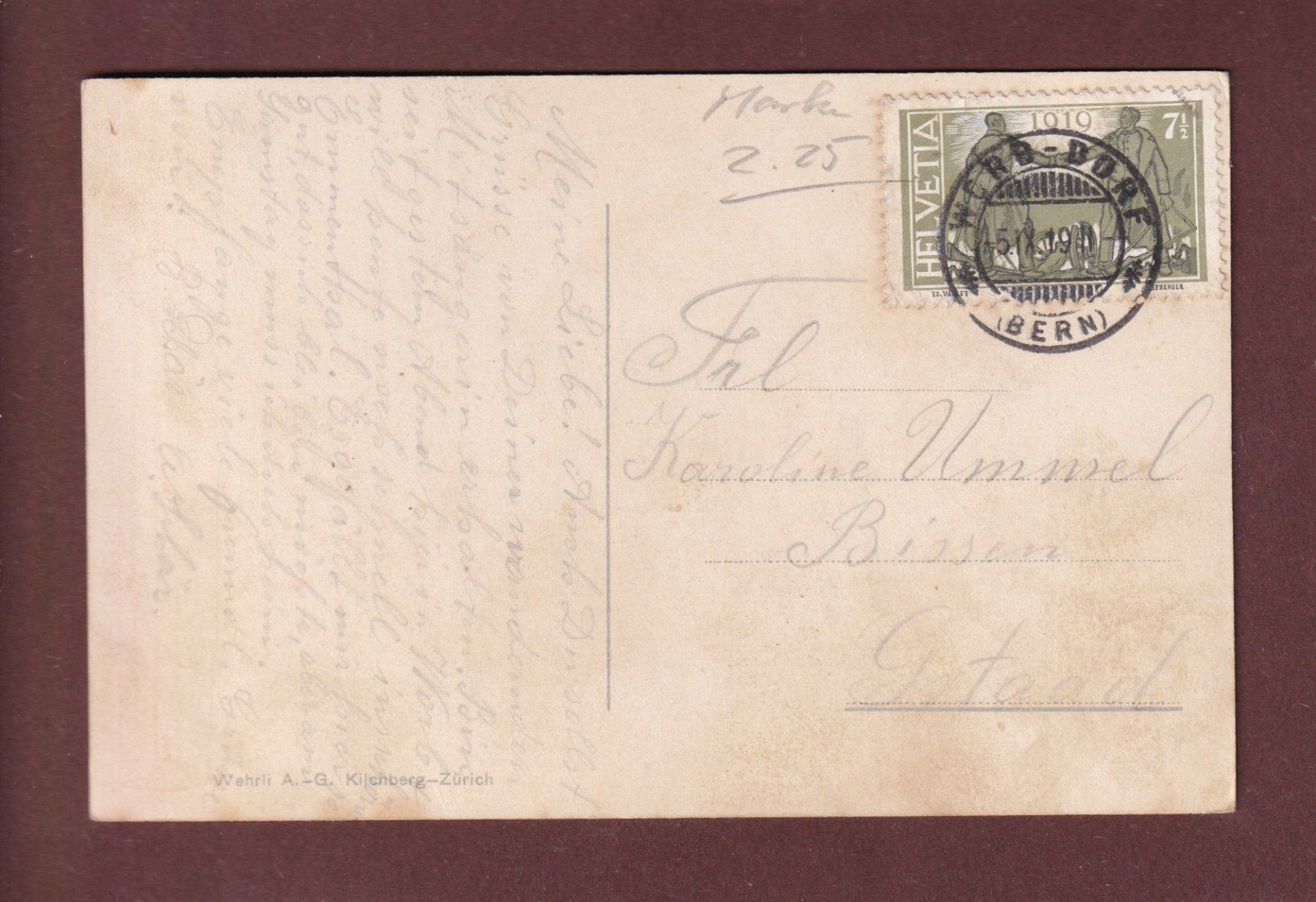 Cartoline postali: BERN durch die Bäume - 1919 – Usato da Pully venduto da nicecards-shop 1