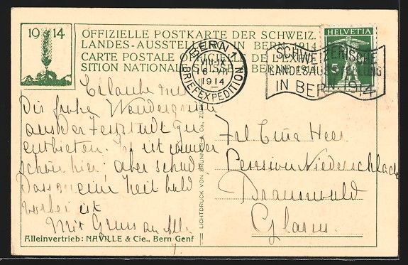 Cartoline postali: Bern, Schweizer Landes-Ausstellung 1914, – Usato da Berlin venduto da bartko-reher 1