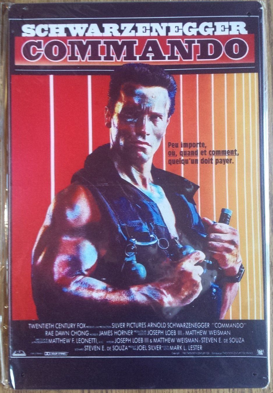 Insegne: NEU: Commando Arnold Schwarzenegger Film Blechschild – Nuovo e nell'imballaggio originale da Matten b. Interl venduto da alleswasgutist