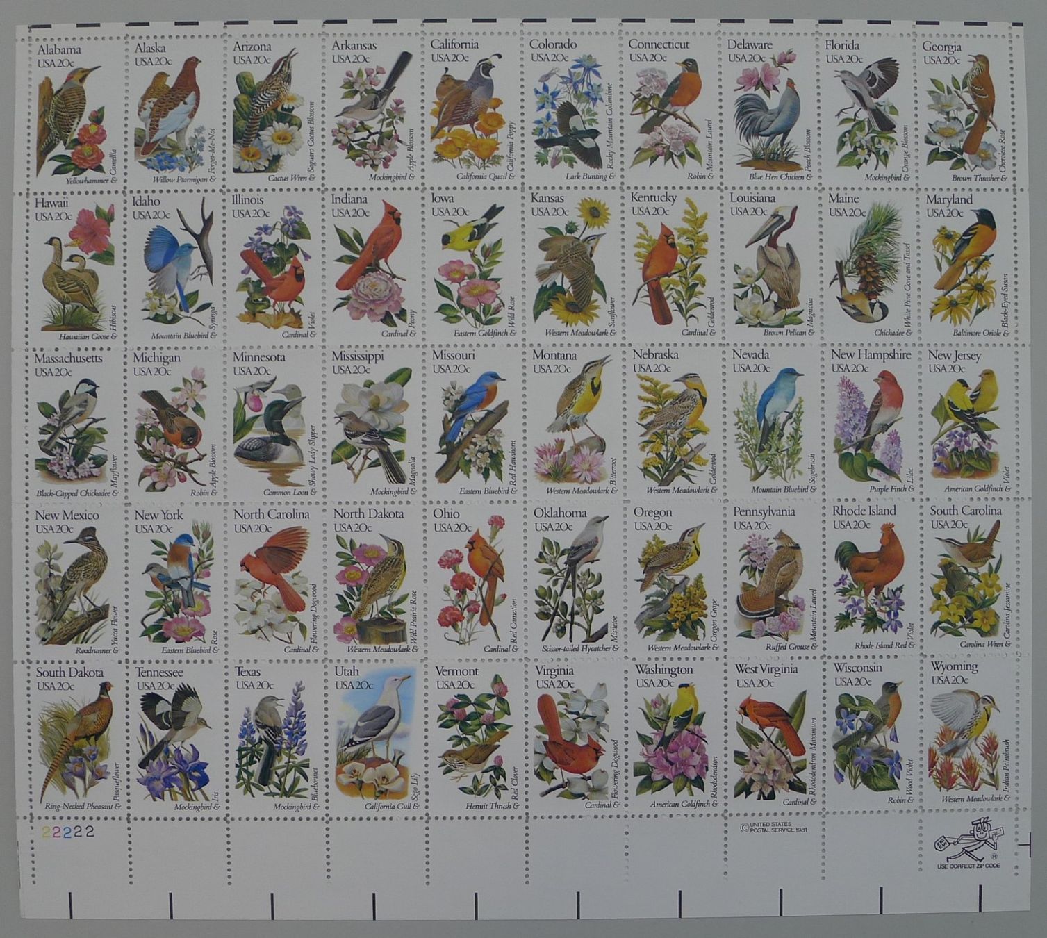 Tutti i francobolli: 1982, USA, Zusammendruck-Bogen "Vögel" im Folder, postfrisch – Usato da Sursee venduto da Luzernerraute