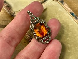JUGENDSTIL ANHÄNGER SILBER 835 CITRIN UM 1900