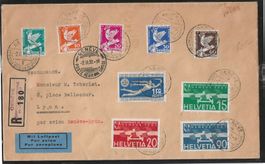 1932 : FDC mit Nr. 185 - 190 + Flugpost Nr. F16 - F18