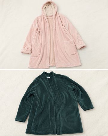 2er-Set kuschelige Bademäntel Rosa & Dunkelgrün