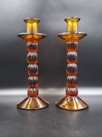 Vintage Paar bernstein Kunstglas mundgeblasene Kerzenständer