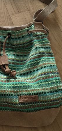 Aus Nepal,Tasche WOVEN gestreift beige/gruen guter Zustand 