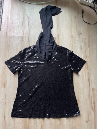 Haut Marc Cain noir avec sequins col drapé 42/44 lisez mesur