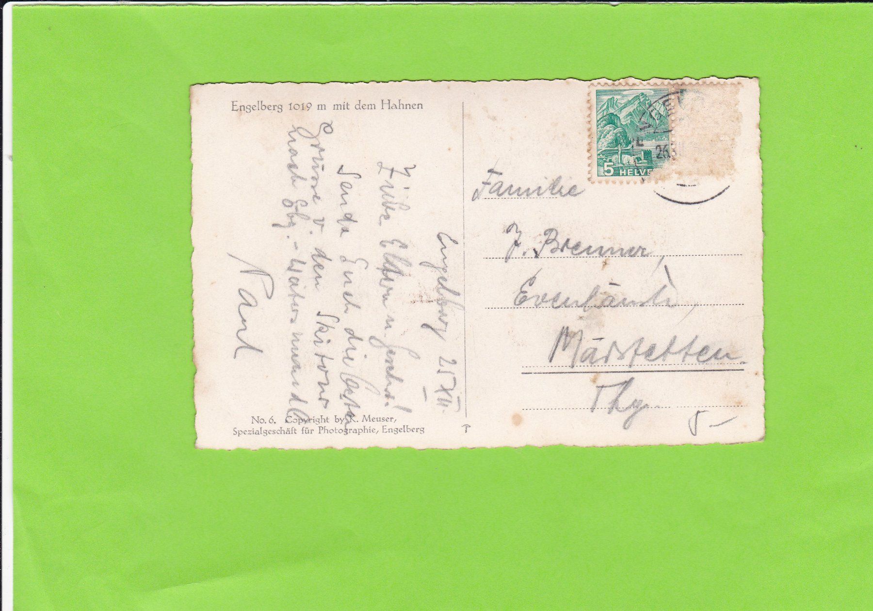 Cartoline postali: Engelberg mit dem Hahnen – Usato da St. Peterzell venduto da neckertal 1