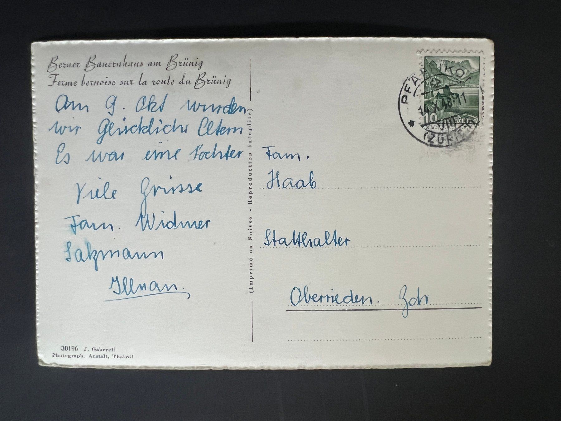 Cartoline postali: Ansichtsk. 1948 Brünig Berner Bauernhaus   (V507) – Usato da Hinwil venduto da Sidi4 1
