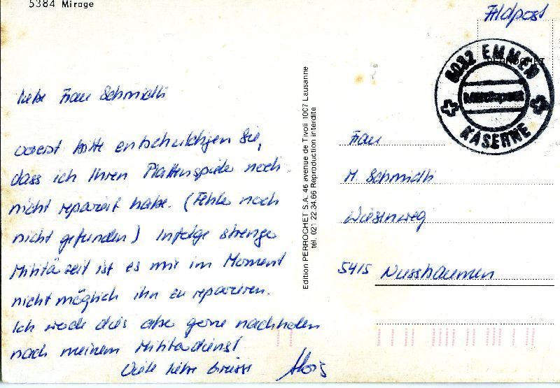 Cartoline postali: Mirage - Militär + c1970 Feldpost – Usato da Emmenbrücke venduto da teestube 1