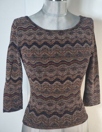 XS 34 L'ONKEL PARIS festliches Shirt vs Bluse Lurex Glitzer