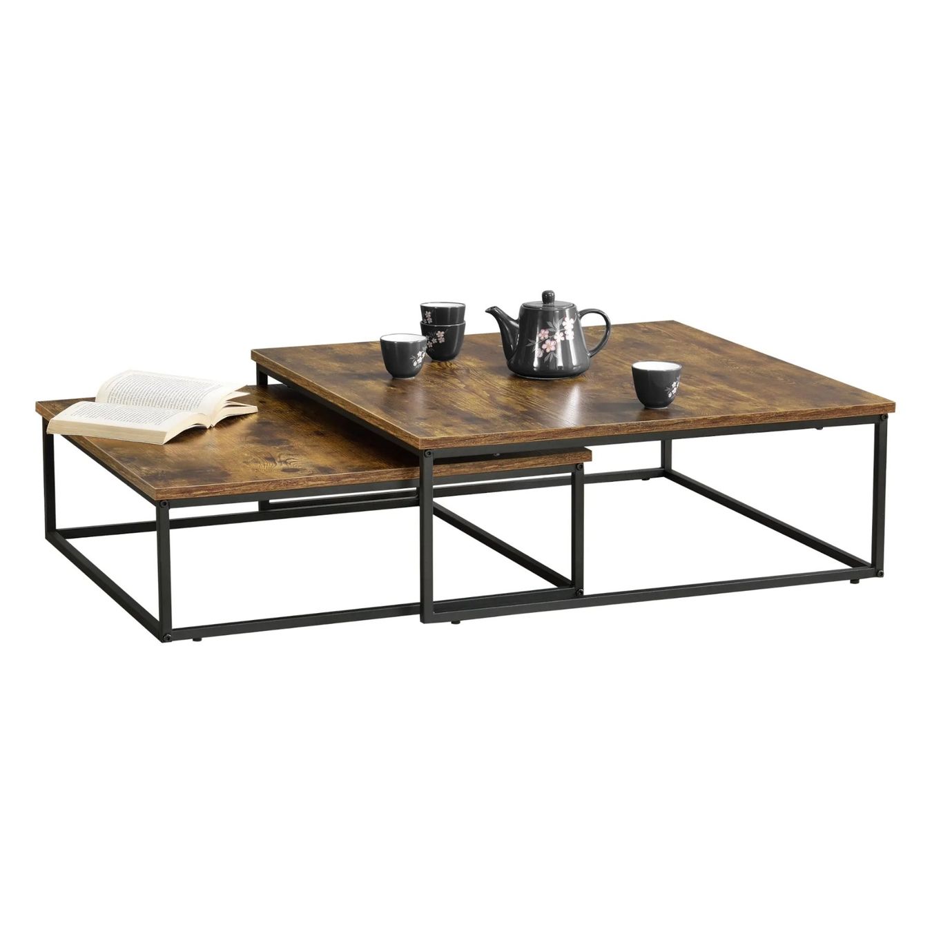 Tische: Couchtischset 2er Set - Stahlgestell Dunkler Holzton – Neu und originalverpackt aus Winterthur von aredo