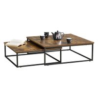 Couchtischset 2er Set - Stahlgestell Dunkler Holzton