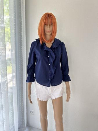Navy Blue Ralph Lauren Petite Ruffle Blouse Shirt Top 🌺
