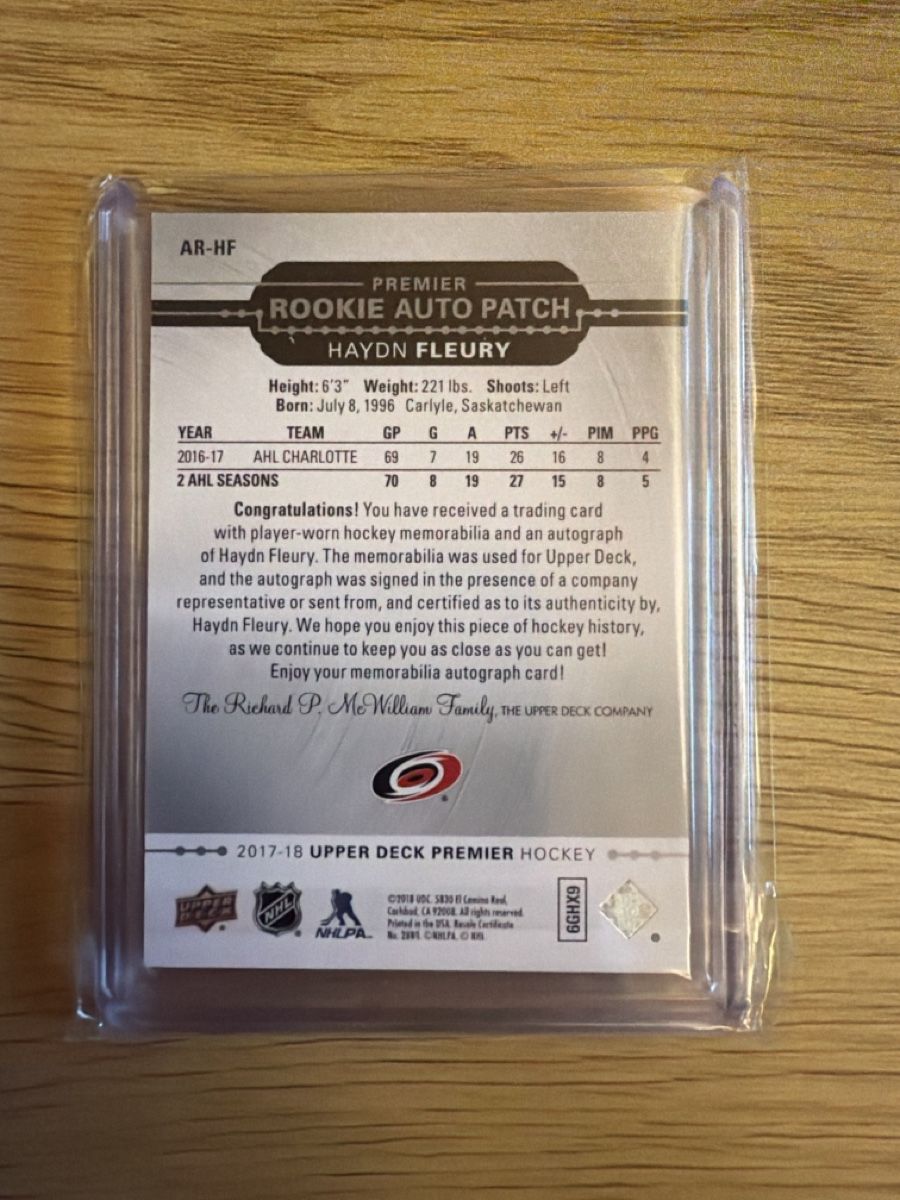 NHL Carte collezionabili: Haydn Fleury Rookie Auto Patch 012/299, Premier – Nuovo (secondo la descrizione) da St. Stephan venduto da MinoPP 1