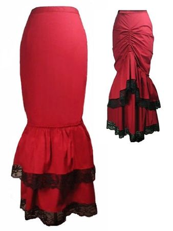 Viktorianischer Rock rot und schwarze Spitze gerafft Gothic