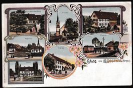 Mägenwil farbige Lithografie 7 Bilder Station Löwen etc.