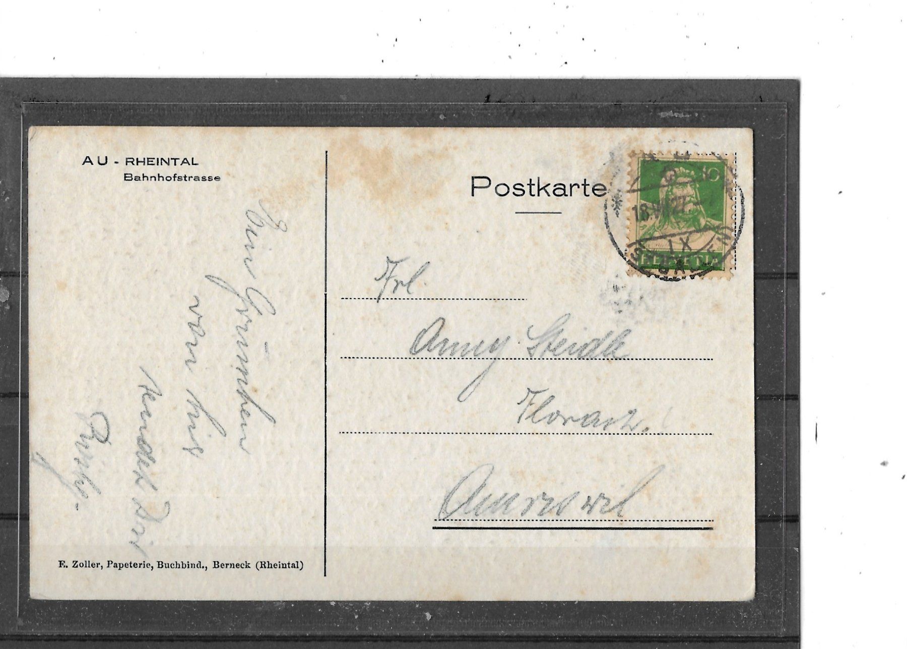 Cartoline postali: SG Au 1927 Bahnhofstrasse – Usato da Schocherswil venduto da Wilare 1