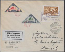 1925 Flugpost GENF-ZÜRICH TOP Frankatur + 2 Vignetten ab 1-.