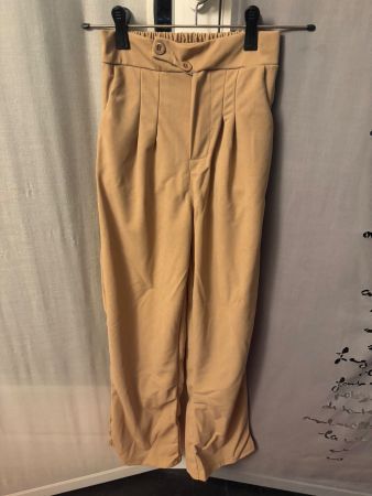 Pantalon Femme Taille Haute Beige Elégant Tendance Chic
