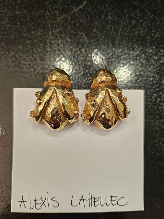 Boucles D'oreilles Créateur Alexis Lahellec - Clip En Métal Doré Motif Cœur Signé - Occasion