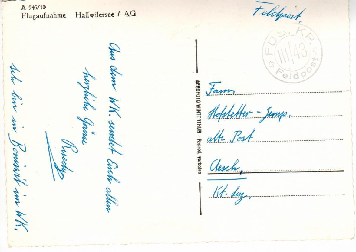 Ansichtskarten: Flugaufnahme Hallwilersee – Gebraucht aus Wolhusen von Curver9 1