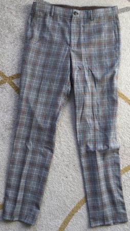 GRAUE SLIM FIT C&A KARO HERRENHOSE GR.48 VISKOSE UNGEBÜGELT