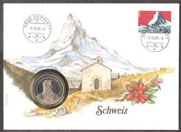Münzbrief Schweiz, Wallis, Matterhorn mit unz. Fünfliber